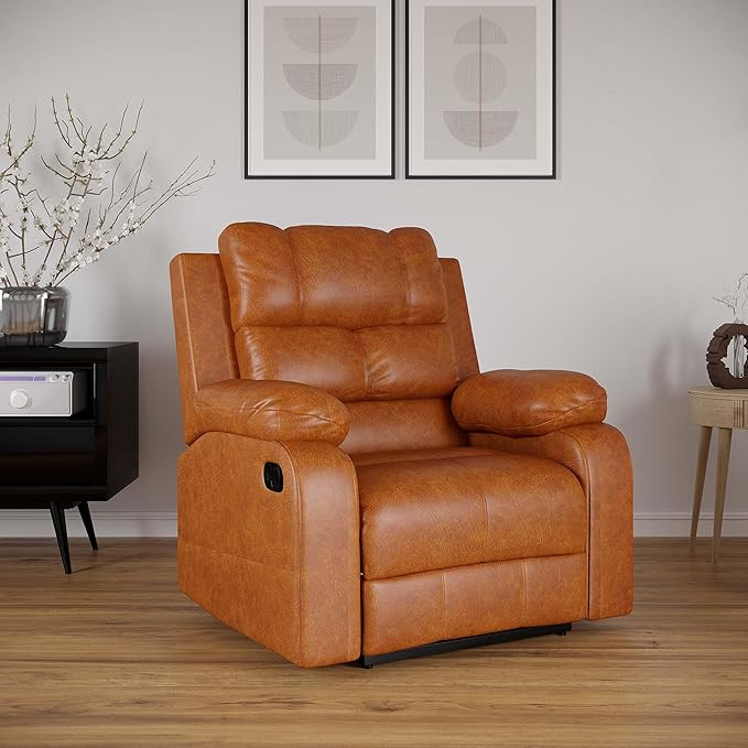 Solimo Perfect Loung Leatherette | Single Seater Sofa Recliner | Manual Recliner (Leatherette Fabric_Brown)