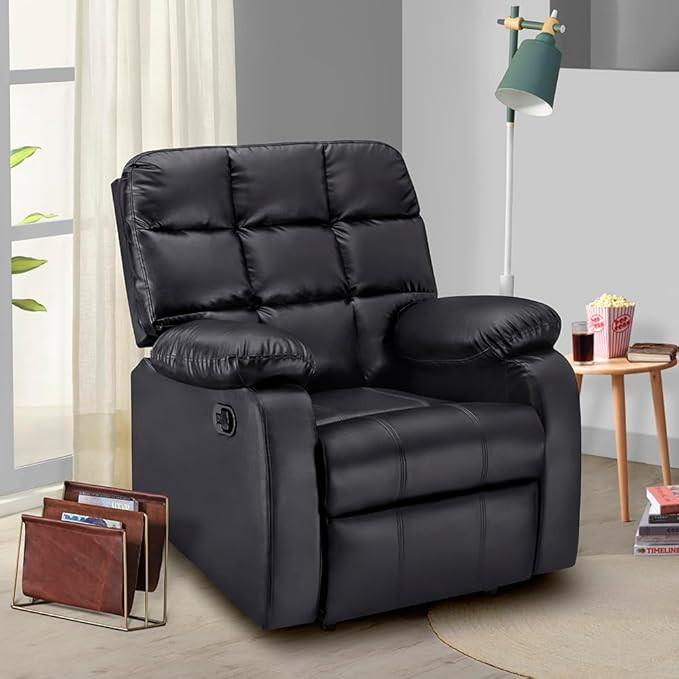 Sleepyhead RX5 Designed by Duroflex - Single Seater Leatherette Manual Recliner with Durable Spring Support | Stylish Upholstery | Snug Fit for Luxurious Comfort (Glossy Dark Night)