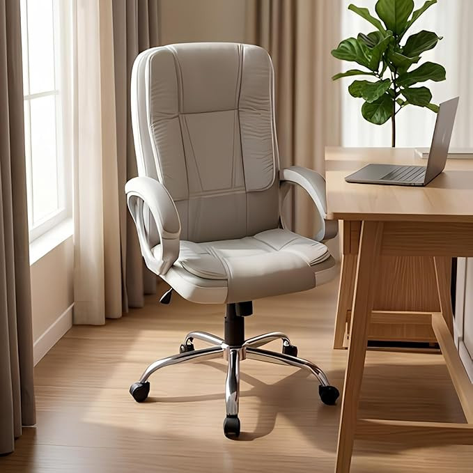 activa Ergonomic Office Chair | Leatherette Seating Chair with Adjustable Height | 3-Year Warranty | 360° Revovling Chair| Comfortable Padded Seating/Suitable for Office/Study (Venture, White & Grey)