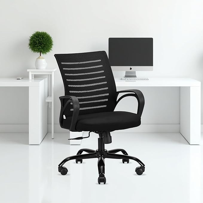 IAFA FURNITURE® Diego Mid-Back Mesh Office Chair | 3 Year Warranty | Ergonomic Study | Computer Chair with Revolving Base | Tilting & Height Adjustable Mechanism | Heavy-Duty Metal Base (Black) (DIY)