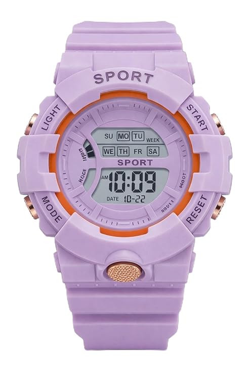 MFYB | Digital Sport Watch for Women & Girls, Purple, LED Display, Alarm, Stopwatch, Date & Day, Waterproof Casual Wristwatch