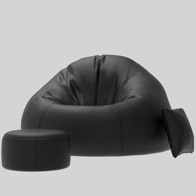 Biggie Bean Bag Chair with Beans Filled 4XL Bean Bag Sofa with Free Cushion and Footrest - Official : Puffluxe Combo (Matching Color : Regular, Black)
