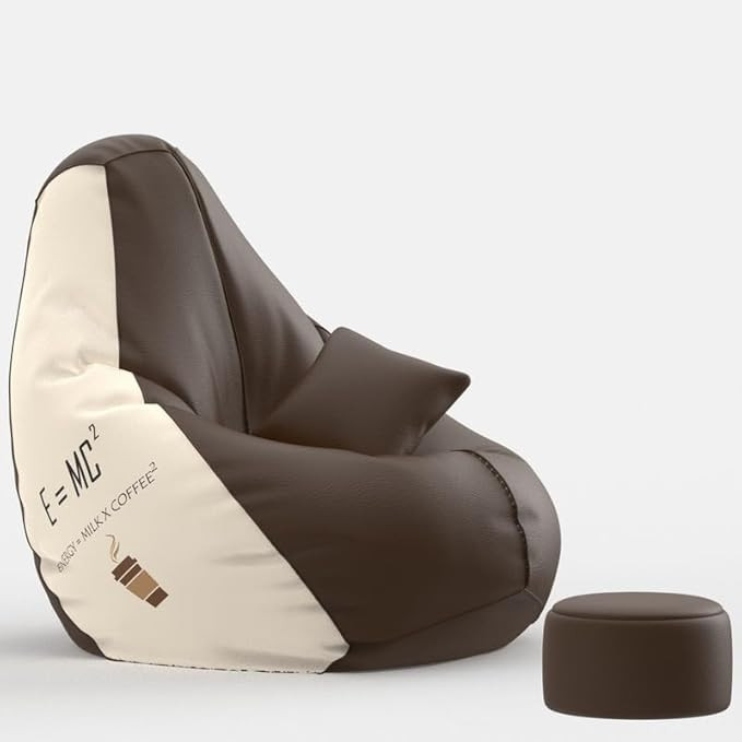 Biggie Bean Bag with Beans Filled 4XL Bean Bag with Free Cushion and Footrest - Official : BeanCanvas Combo (Matching Color : Printed, e=mc2 Brown Cream)