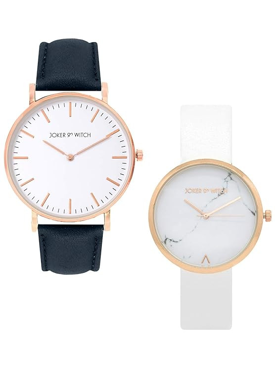 Joker & Witch Unisex-Adult Lucy & Ricky Couple Analog Watch Gift Set and, Dial Color-White, Band Color-Assorted