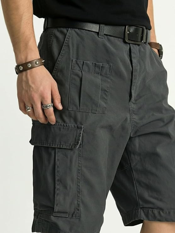 GRECIILOOKS Men’S Cotton Cargo Shorts, Lightweight Half Pant Elastic Waist Casual Summer Shorts with Pockets