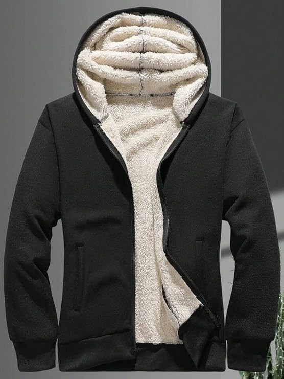 BE SAVAGE Black Woolen Zipper Hoodie for Men Winter Wear Jacket for Men Woolen Hoodies