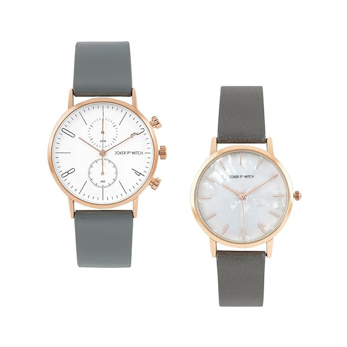 Joker & Witch Leather Wednesday & Enid Couple Analogue Watches, White Dial, Gray Band