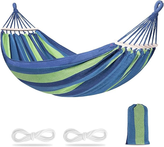 Hammock with Carrying Bag - Soft Woven Cotton Hammock with 200kg Load Capacity - Portable Camping Hammock for Backyard (Blue)