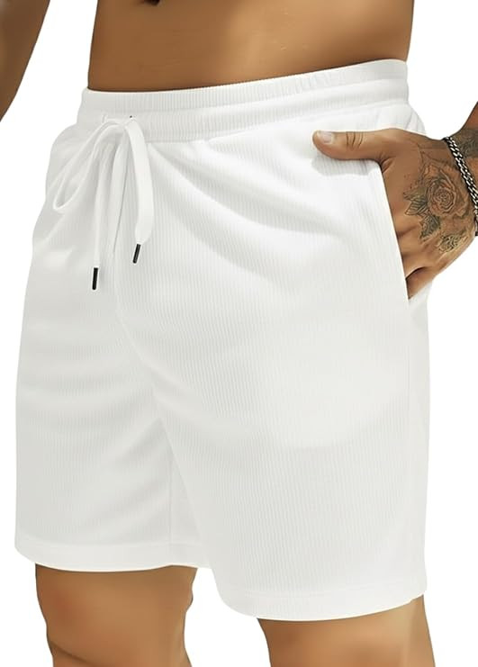 INKKR Men's Premium Polyester Casual Ribbed Shorts ||Loose Fit with 2 Pocket Shorts