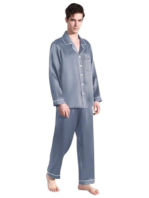 Men Satin Premium Piping Night Suit | Full Sleeve | Silky Satin | Nightwear | Loungwear Set | Size S to 5XL | Men Nightsuit