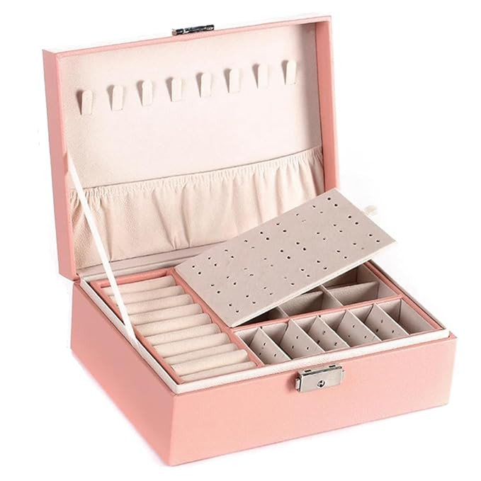 YouBella Jewellery Organisers Gifts Acrylic Portable Home Jwell organizer Storage Box Case with Dividers Container for Rings, Earrings, Necklace for girls and women (Pink)