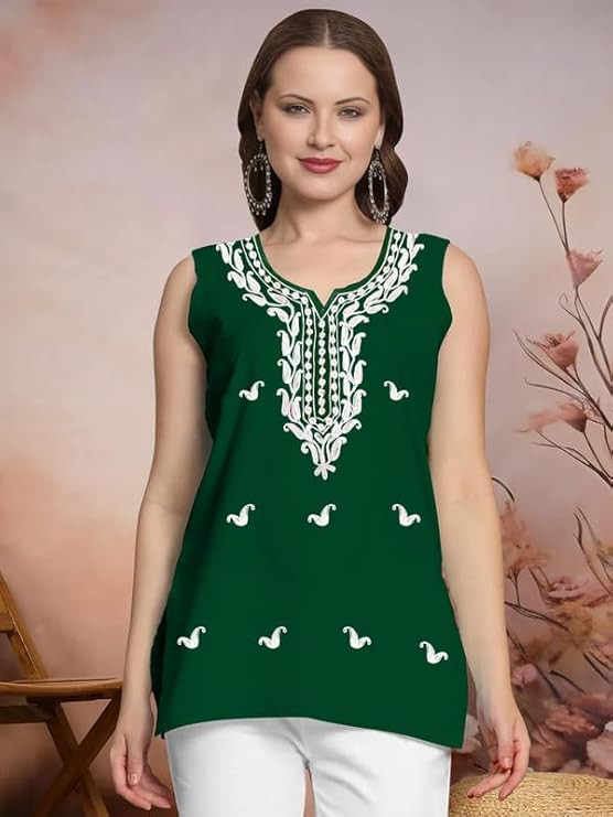 Chaudhary Posak Women Rayon Chikankari Women Compatible only Short Kurti Pt-17