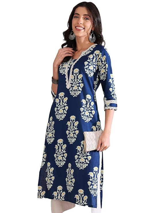 Women's Elegant Printed Round Neck Kurti - Chic & Comfortable Casual Wear Kurti Only