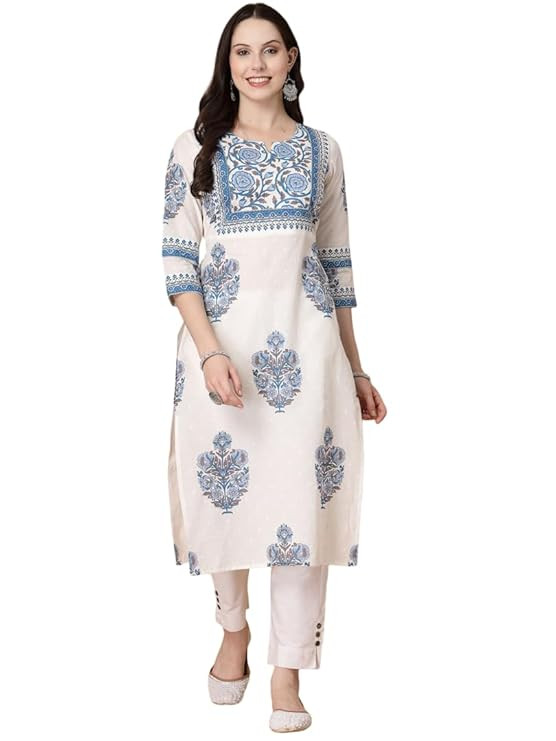 Jaipuri Fashionista Womens Printed Cotton Round Neck Straight Kurti