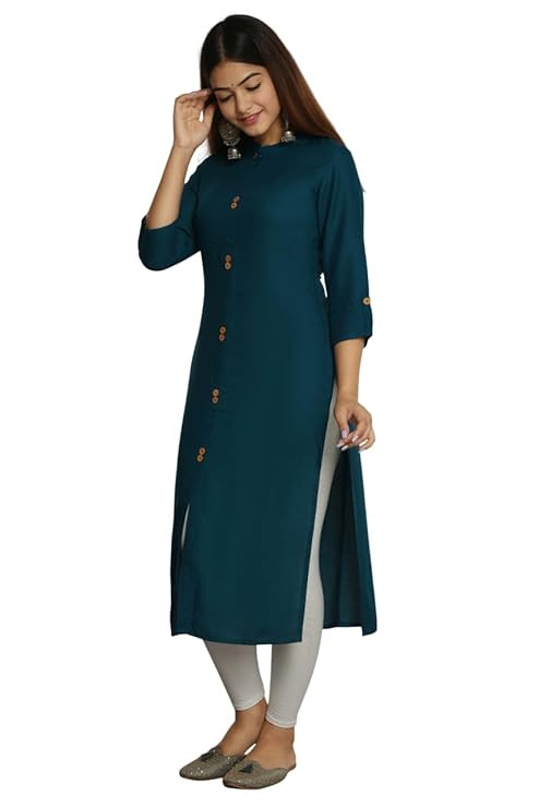 Women’s Rayon Straight Kurti | 3/4 Sleeve Calf Length Kurta for Daily & Office Wear