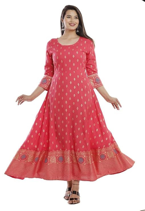 VENUSY Women's Rayon Anarkali Printed Long Kurta