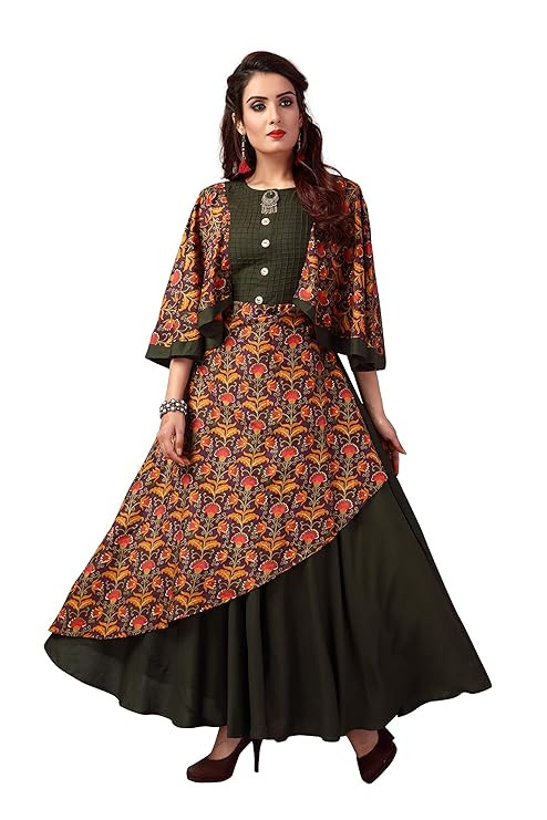 madhuram textiles Women's Rayon with 3/4 Sleeve Anarkali Long Kurti