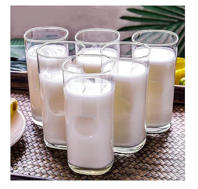 Premium Water and Juice Glasses Set of 6 Transparent 310ml Drinking Water Glass Set, Stylish and Square Highball Glasses for Juice Milk Lassi and Cocktails (Water,.6 6)