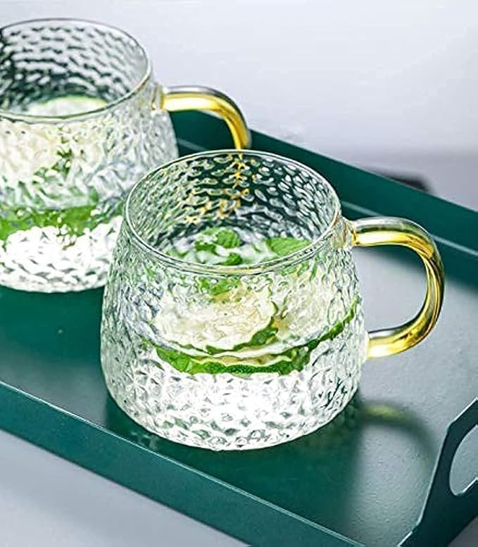 Tea And Coffee Cup Glass Mug, Used For Tea, Coffee, Green Tea, Lemon Tea Cup With Handle Golden ,410 Ml