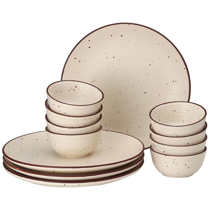 Bodhi House Handcrafted Stoneware Ceramic Dinner Set, 12 Pieces Plate and Bowl Serving for 4, Microwave and Dishwasher Safe, Bone-ash Free, Crockery Set for Dining and Gifting, Beige