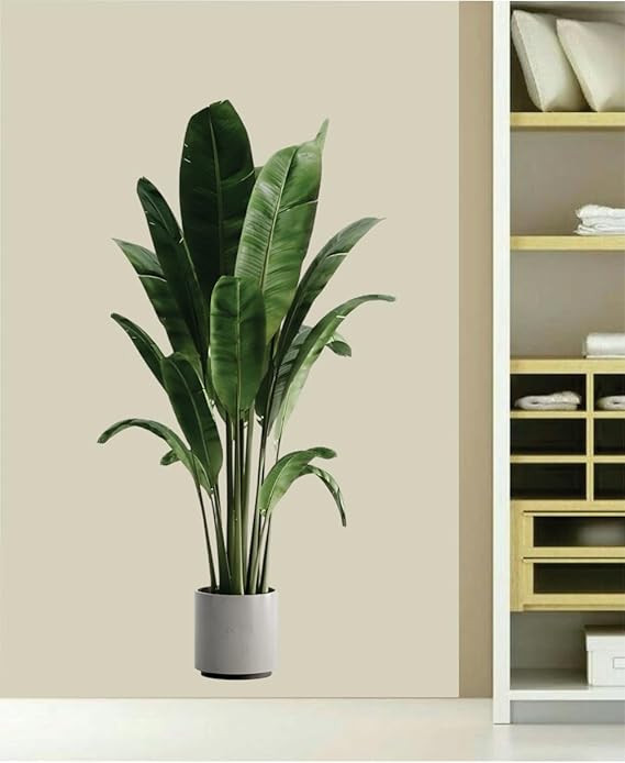 Artificial Banana Leaf Plant with Pot 55x48 cm | Large Indoor Faux Plant | Decorative Green Plant for Living Room Office Balcony Home Decor