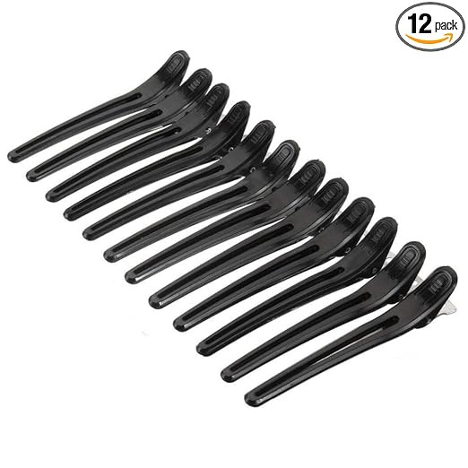 Professional Salon Hair Styling, Hairdressing Salon Hair Styling For Women, Parlor Use Hair Sectioning Clips -Set of 12 Pieces (Black Section Clips 12 Pcs)