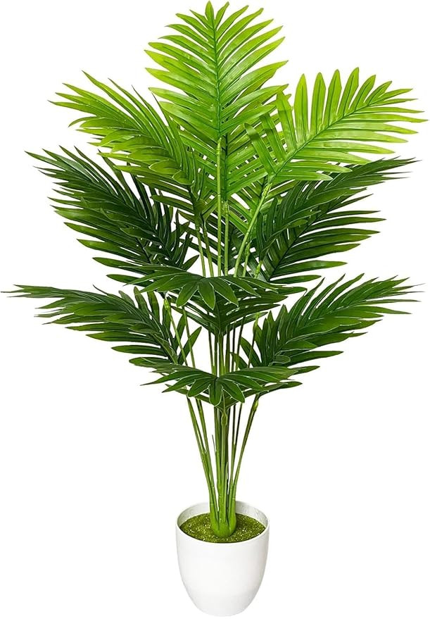 Dekorly Plastic Fake Plants Artificial Floor Plants Large Tropical Palm Tree Tall Monstera Plant in Pot Faux Plants for Indoor Outdoor Home (Areca | White Pot, Pack of One)