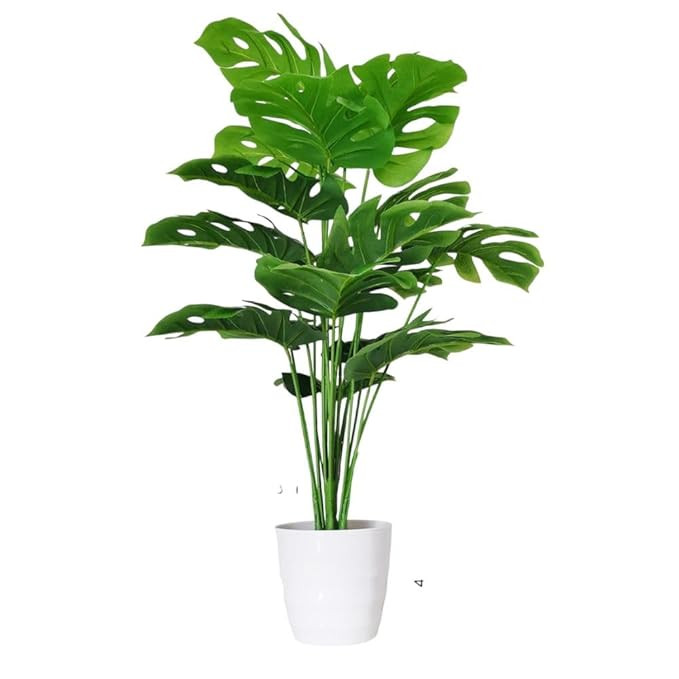 Artificial Monstera Plant 55 cm Tall, with White Pot, Lifelike Green Ornamental Plant for Interior, Home, and Office Decor|Palm Leaves Artificial Tropical Monstera