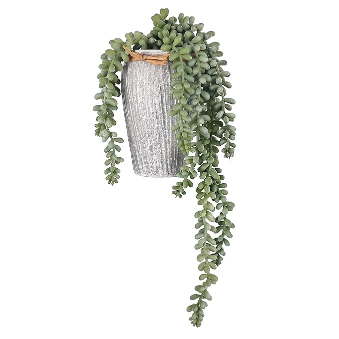 S & A Artificial Hanging Succulent Plant in Grey Pot – Real Look Trailing Green Vine for Home Décor, Shelf & Table Decoration | Decorative Plant for Living Room & Office | 47 cm