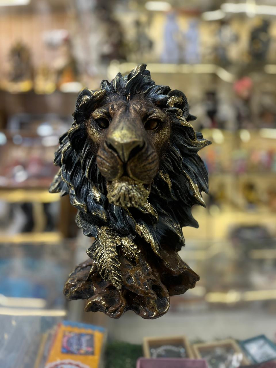 Antique Gold Lion Head Statue