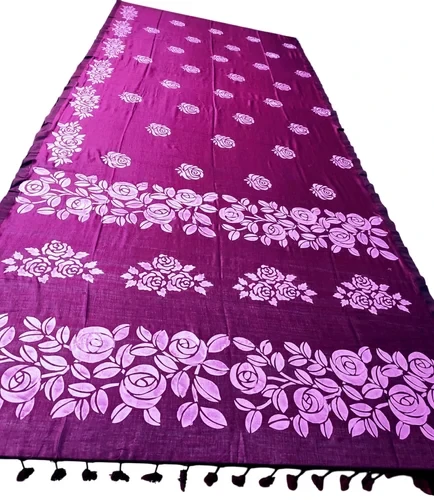 Hand Painted Purple Cotton Saree