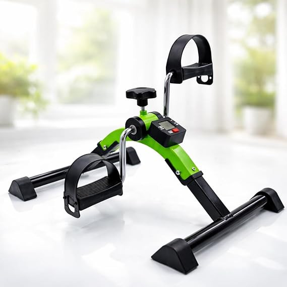 Mini Pedal Exercise Cycle– Portable Under Desk Bike with Adjustable Resistance, LCD Monitor, Non-Slip Base for Arm & Leg Workout, Home & Office Fitness Trainer (Green/Black)