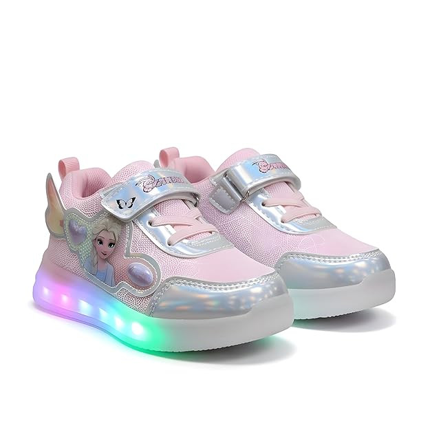 HOOH Kids Girls Light Up Walking Shoes with Velcro Closure for up to 10 Years