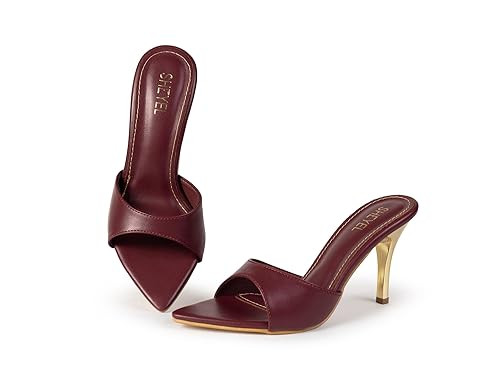 SHEYEL Pointed Toe Stilettos | 3.5-Inch Pencil Heels | Elegant Party & Office Wear | Slip-On Design | Black & Maroon Options | Comfortable Fit | Stylish Women's Footwear