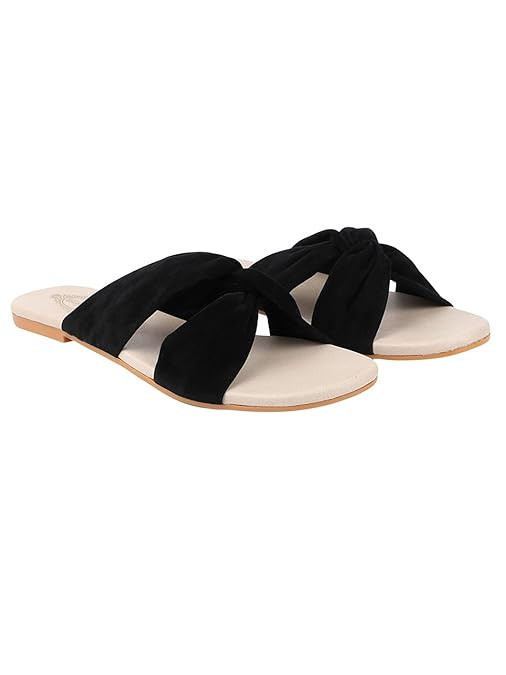Shoetopia Girls Flat Slide Sandals – Soft Suede Knot Strap Casual Summer Slip-Ons for Everyday Comfort Stylish, |Footwear Lightweight| Durable Design Perfect for Casual Outings Women