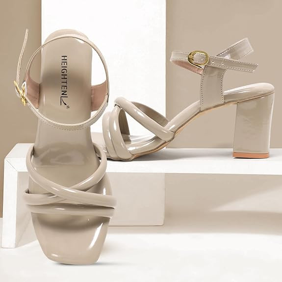 HEIGHTEN Women’s Synthetic Leather Heels | Stylish Artificial Leather High Heel Sandals for Party & Office Wear