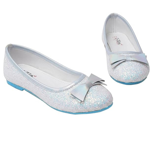 toothless Kids Girls Glitter Ballet Flats | Soft Bow Detail | Sparkly Belly Shoes | Lightweight Slip-On Footwear | Festive for Kids