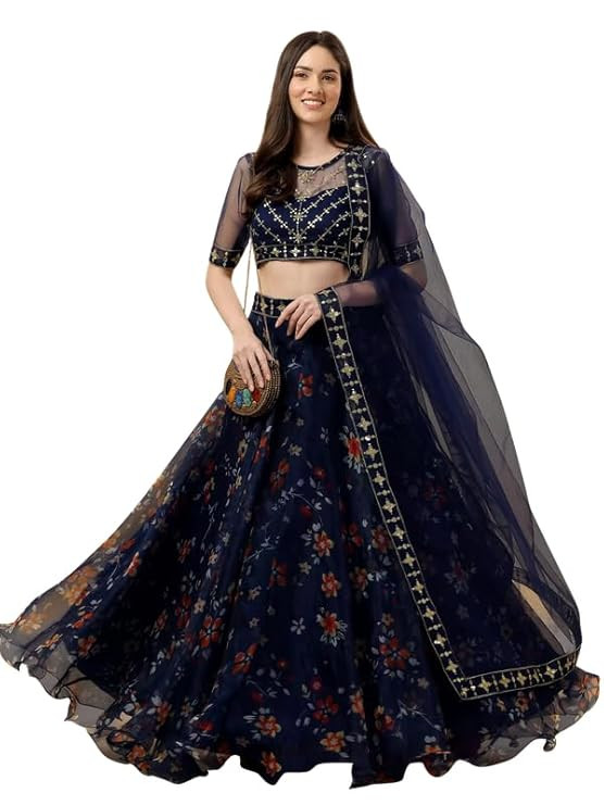 piludi Floral Digital Printed Lehenga Choli Set for Women | Sequin Work Semi-Stitched Lehenga with Dupatta | Lightweight, Elegant and Designed for a Smooth Modern Look