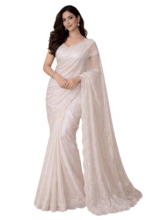 Women’s Trendy Satin Saree with Heavy Stone Work for Wedding Festive and Special Occasion Wear