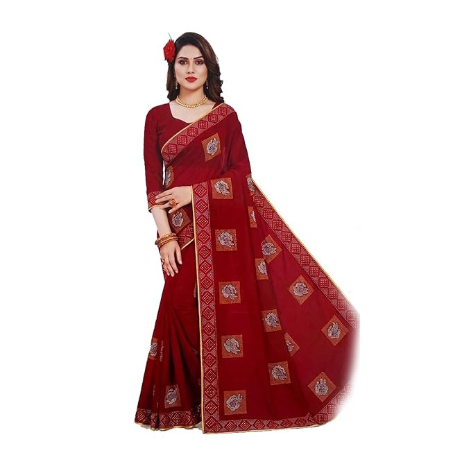 Women's Chiffon Saree with Heavy Stone Work Boarder and Butta Designs
