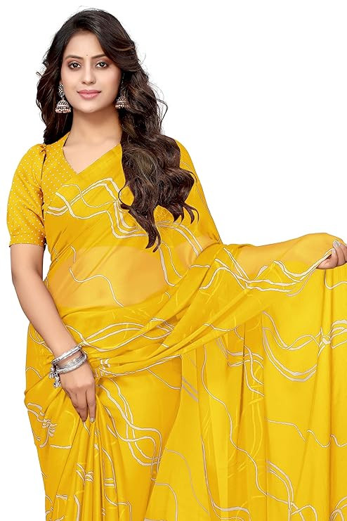 MIRCHI FASHION Saree for Woman Chiffon Georgette Geometric Printed | Lightweight Farewell and Women's Office Sari with Blouse Piece