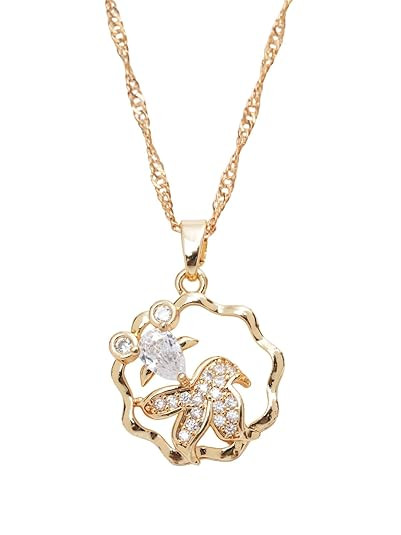 American Diamond Small Pendant Necklace for Women & Girls Stylish | Fancy Women's Pendants | Aesthetic Girls' Chains & Necklaces | Gift, Party, Special Occasion- Pack of 1