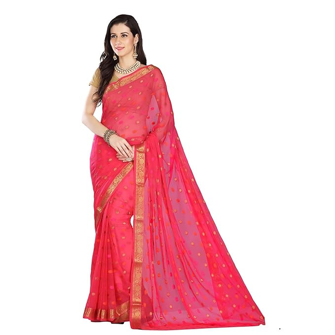 RANI SAAHIBA Women's Chiffon Saree With Blouse Piece