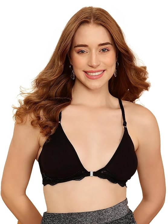 Clovia Women's Cotton Rich Non-Padded Front Open Plunge Bra