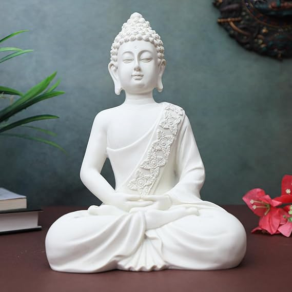 The Advitya Polymarble Meditating Buddha Statue/Buddh/Gautam Buddha Statue Lord Figurine/Idol/Murti/Statue Gift Items Showpiece for HomeDecor Decoration Gifting (White - 10 inch)