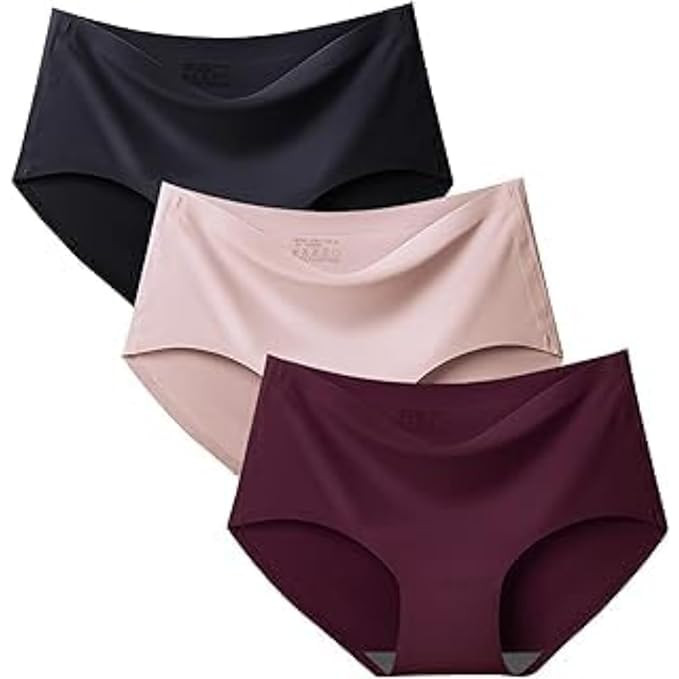 GRANTH ENTERPRISE Women's/Girl's Ice Silk Seamless Mid Rise No Show Laser Cut Invisible Pants Smooth Stretch Women Hipster Pants for Women Daily Use (Pack of 3, Multicolor)