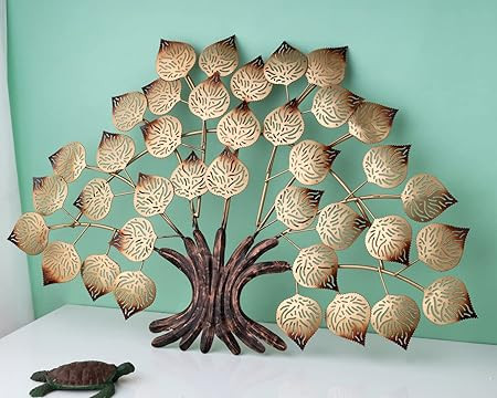 Artemade Metal Tree Shape Wall Hanging | Iron Decorative Wall Mounted Art Sculpture for Home, Living Room & Bedroom | Golden Leaf Design | Premium Wall Décor Showpiece (30 x 30 x 5 cm)