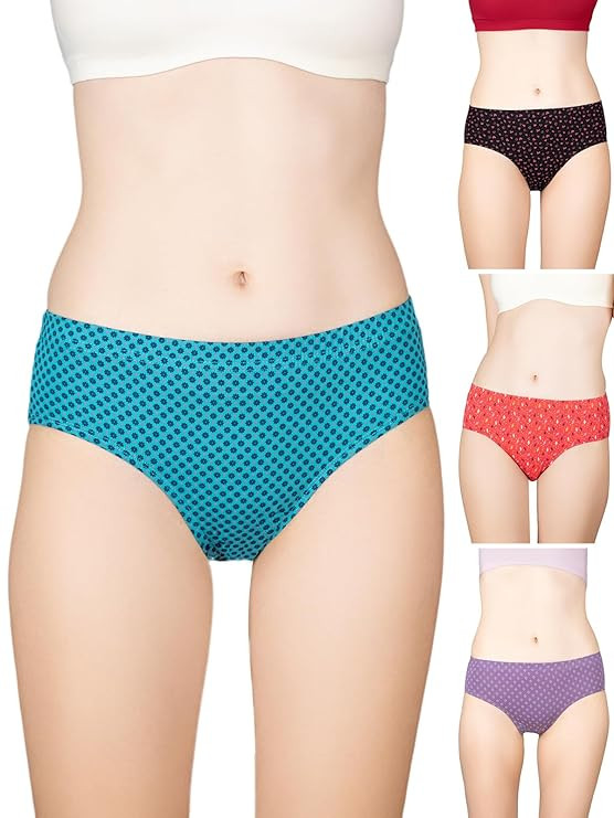 Lux Cozi for her Inner Elastic 100% Cotton Hipster Panty Set for Women | Women Innerwear |Hipster Panties for Women | Colors & Prints May Vary |Pack of 4