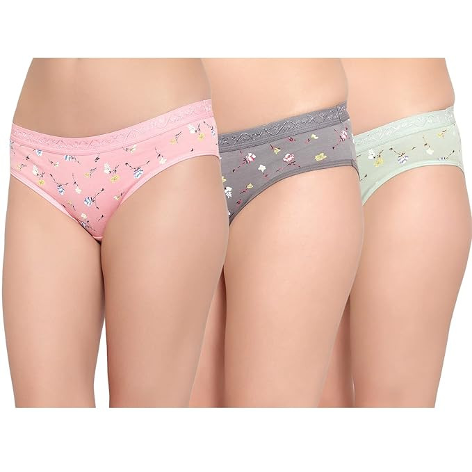 BRUCHI CLUB Women Pack of 3 Multicoloured Floral Print fabrict Printed Cotton Low Waist Bikini Panty BRC-PN-FOXYCP5000-MCL-3C