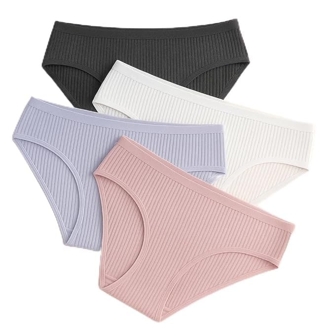 Flomex® Women's 2, OR 4 Piece Solid Panty Set Ribbed Knit Breathable Underwear Pantie